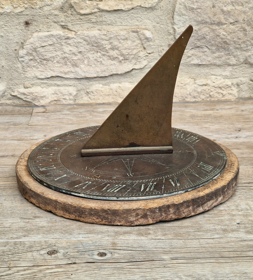 Antique Troughton & Simms London Brass Sundial, Mid-Victorian Horizontal Garden Dial Plate c.1850