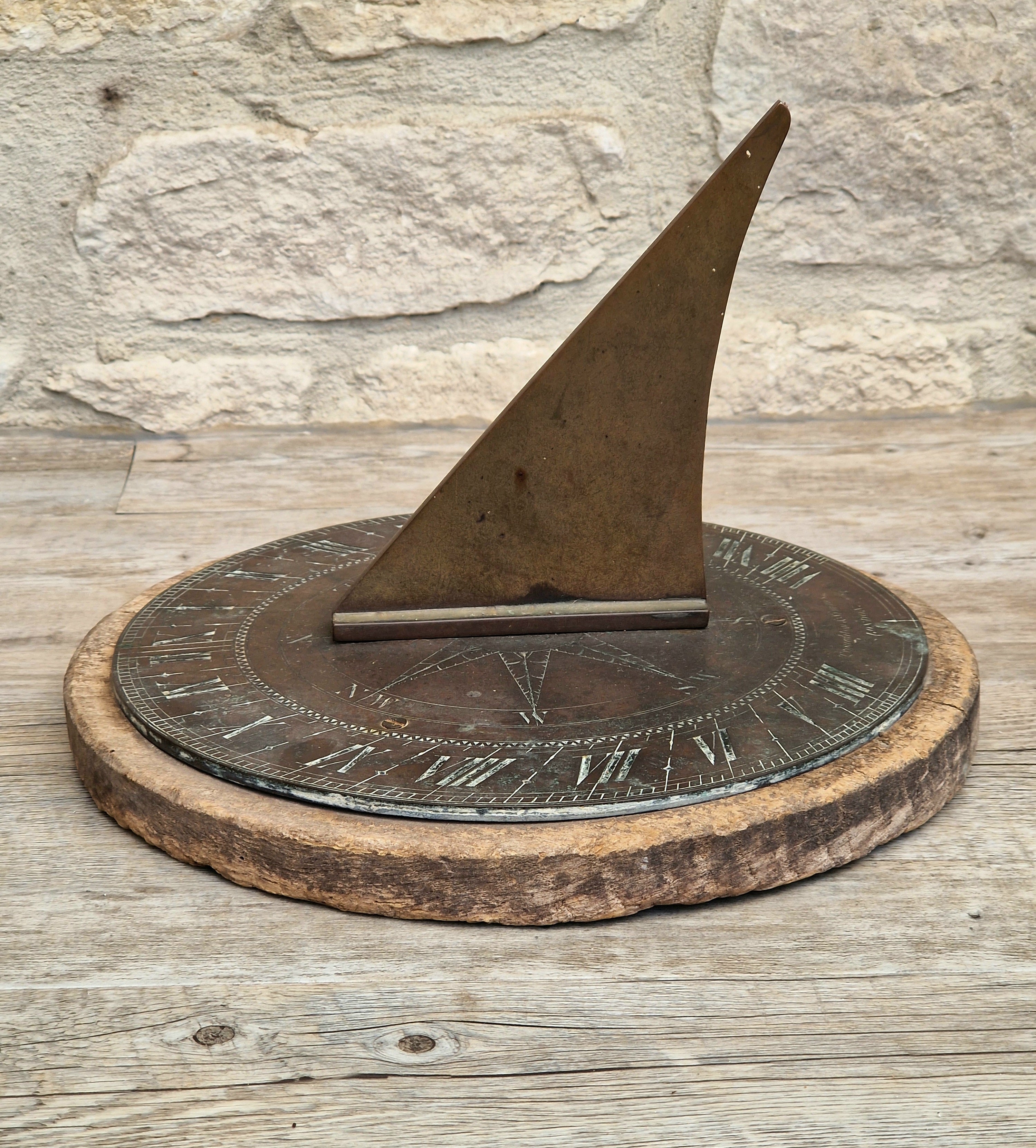Antique Troughton & Simms London Brass Sundial, Mid-Victorian Horizontal Garden Dial Plate c.1850