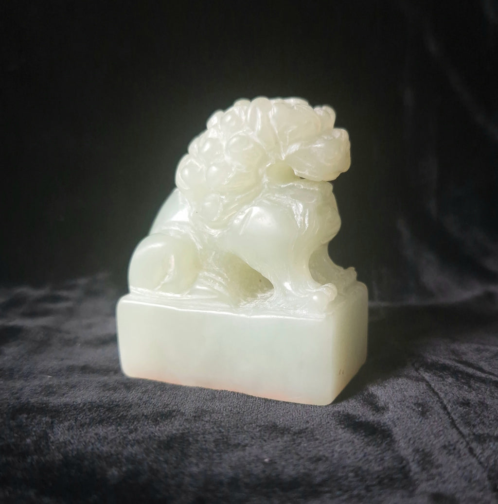 Antique Chinese Carved Jade Foo Dog Lion Chop Stamp 6cm