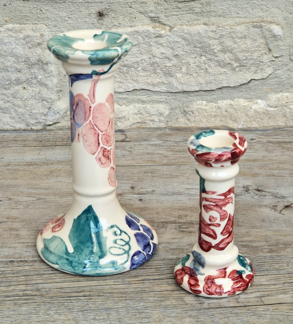 2 x Emma Bridgewater Spongeware Grapes & Roses Candle Sticks Candle Holders Vintage Early