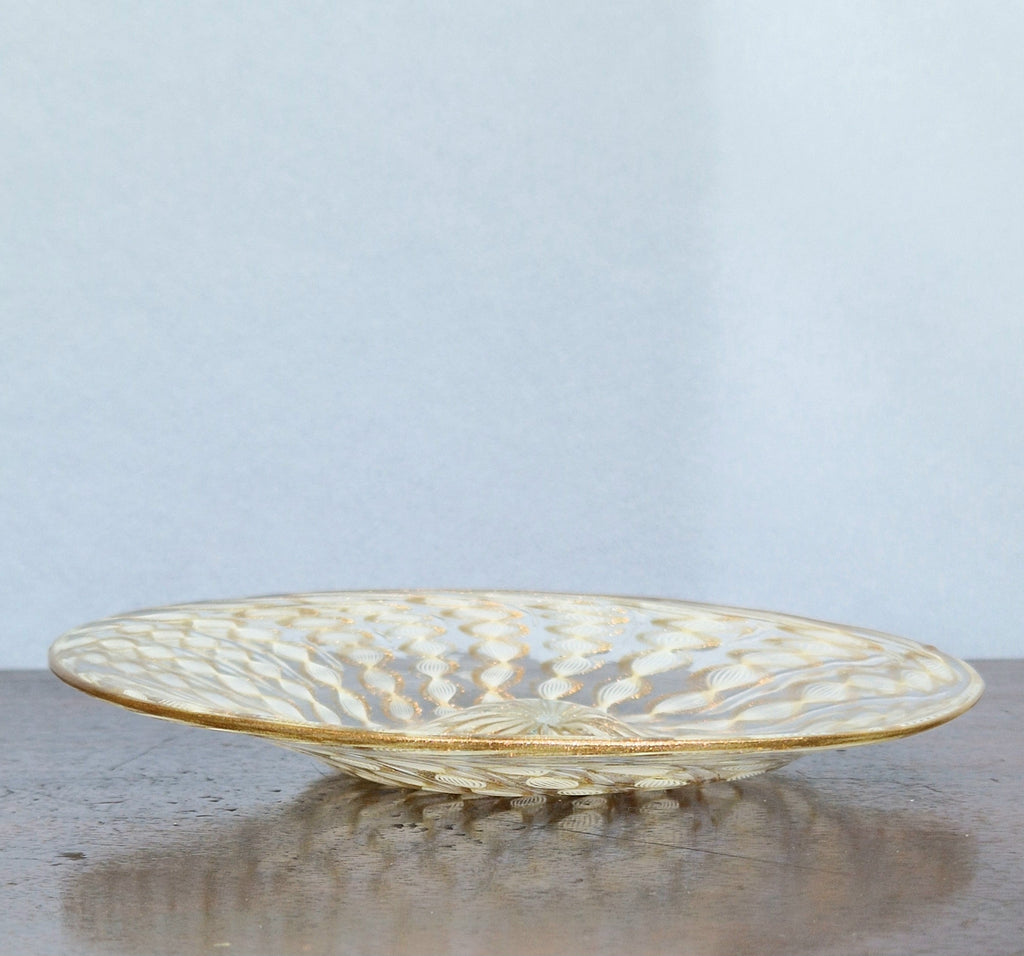 Antique Salviati Murano Glass Plate, Zanfirico, Aventurine, Venetian c.1870–1890, 18.2cm, Fine Handblown Collectable Piece
