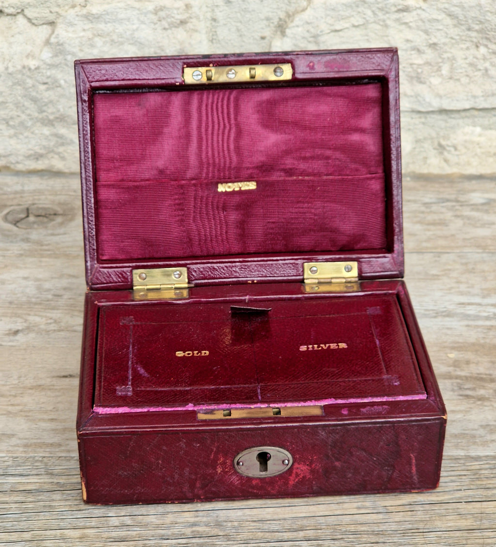 Fine Antique Victorian c.1890 Morrocan Red Leather Bullion Box Coin Box Safe