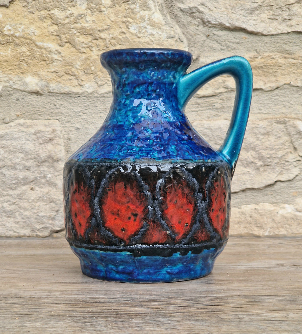 Bay Keramik West German Fat Lava Pottery Jug Vase Mid-Century Bright Blue Vintage