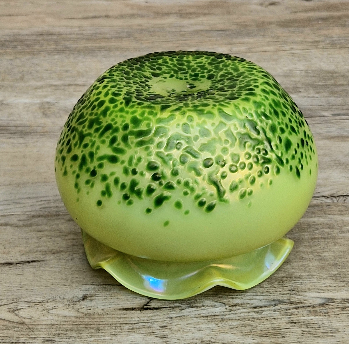 Antique Late 19th Century Bohemian Art Glass Vase, Loetz-Heckert Tradition, Iridescent Yellow Green, Rare Cabinet Vase