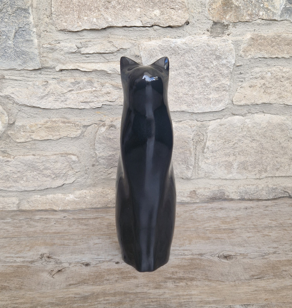 Perry Lancaster Artforum Sitting Cat Gloss Black Heavy Resin Figure Vintage 32cm
