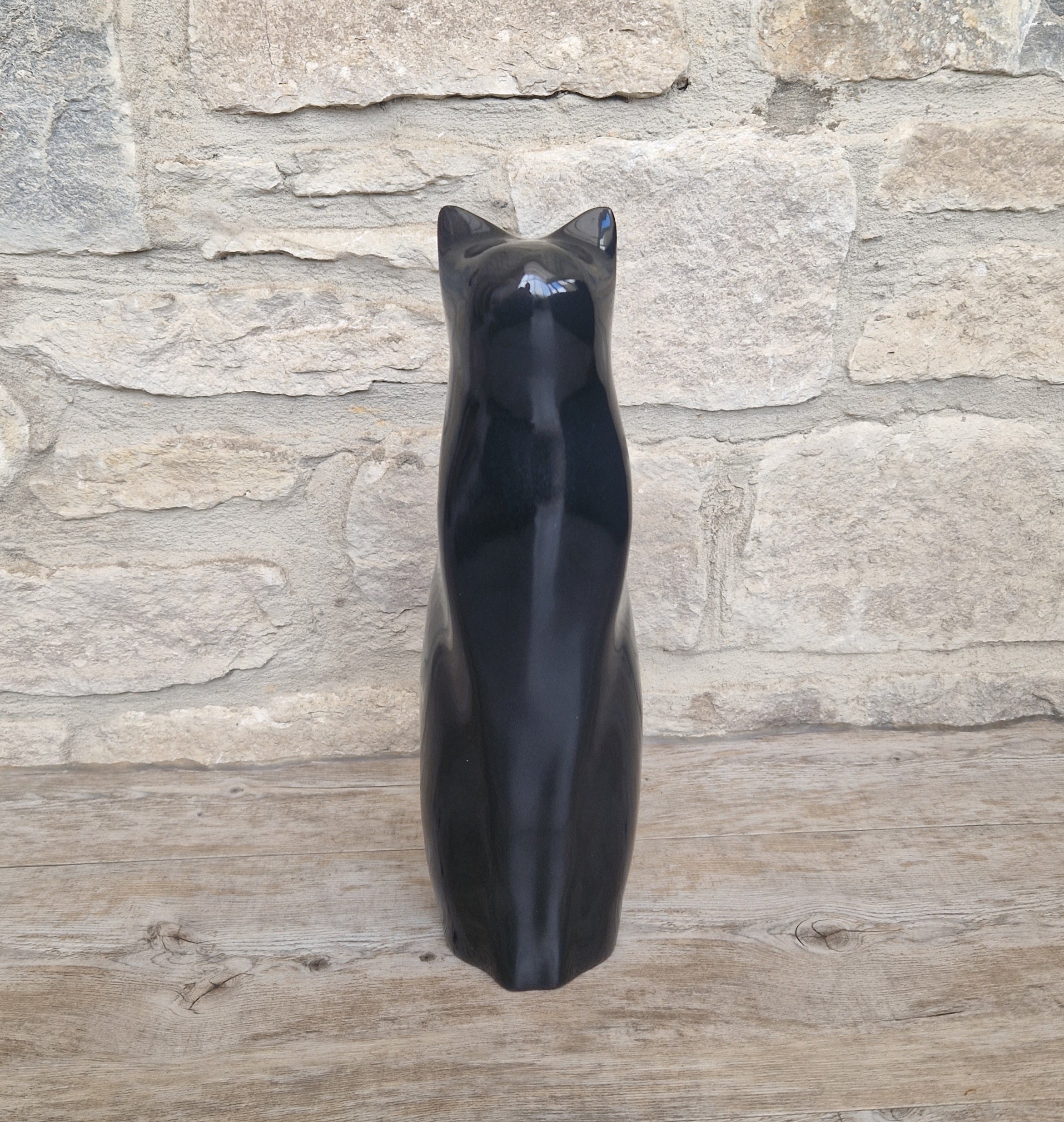 Perry Lancaster Artforum Sitting Cat Gloss Black Heavy Resin Figure Vintage 32cm
