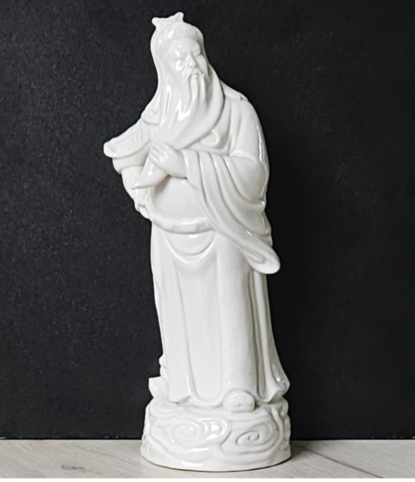 Vintage Large White Chinese Confucius Chinese Man Figure White Glazed Pottery White Confucius Ornament 29cm Tall