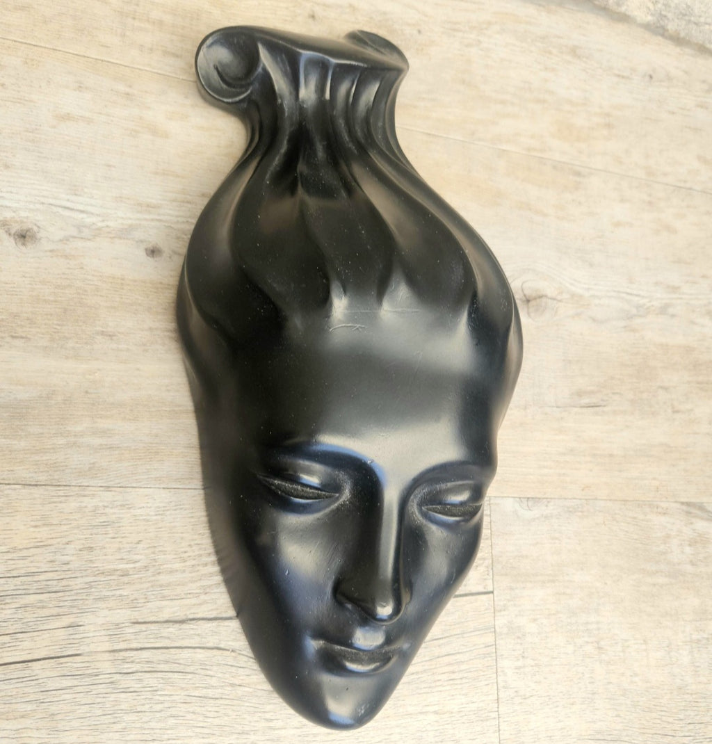 Midecentury Ceramic Female Face Mask Wall Plaque Art Female Face Sculpture Wall Art Decor