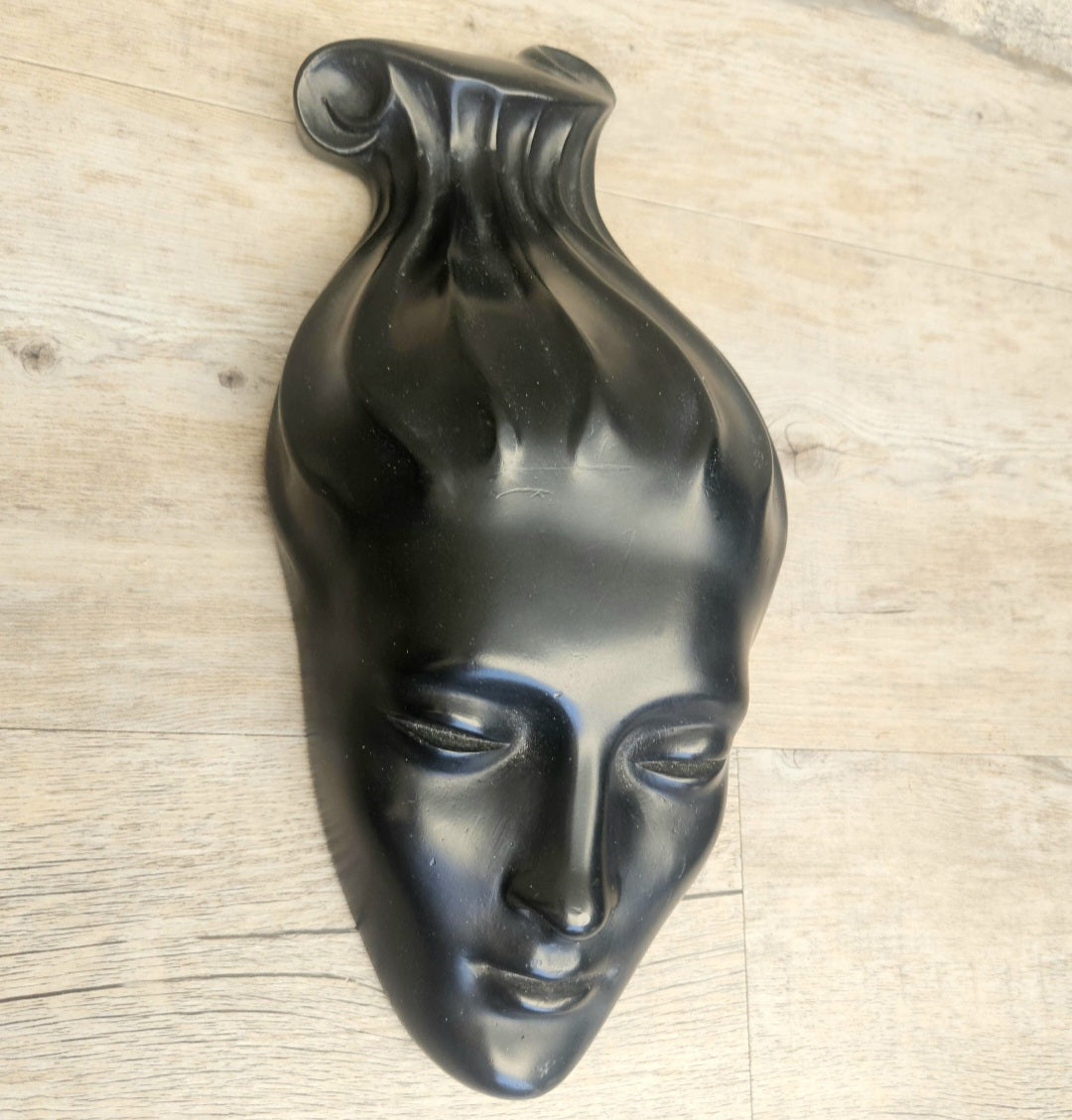 Midecentury Ceramic Female Face Mask Wall Plaque Art Female Face Sculpture Wall Art Decor