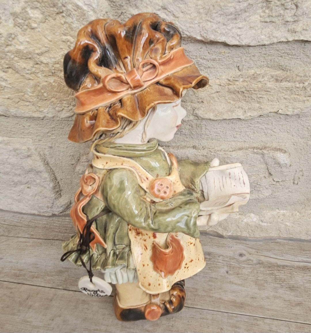 Pottery Girl Wall Hanging Ornament Handmade Isle of Wight England Cottagecore Rustic Home Decor