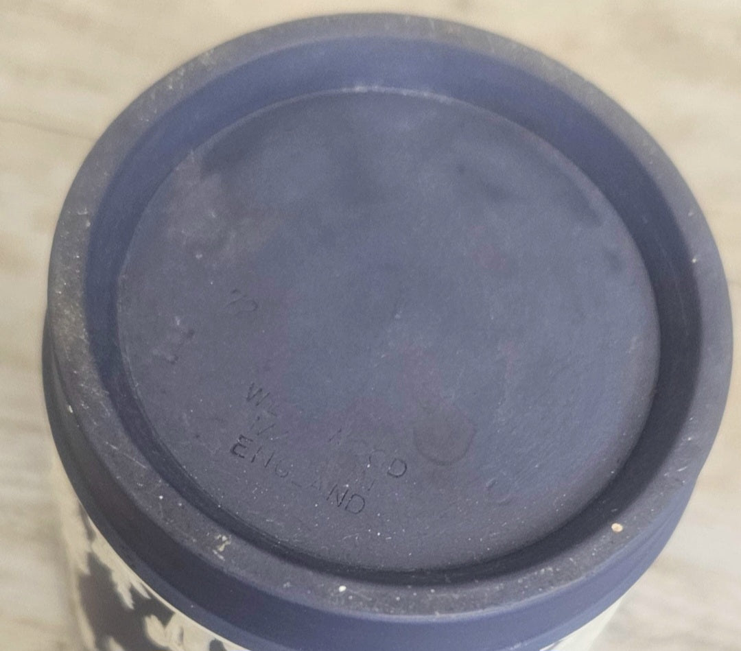 Vintage Wedgwood Cobalt Blue White Relief Neoclassical Small Cache Pot Made in England 7.5cm Tall