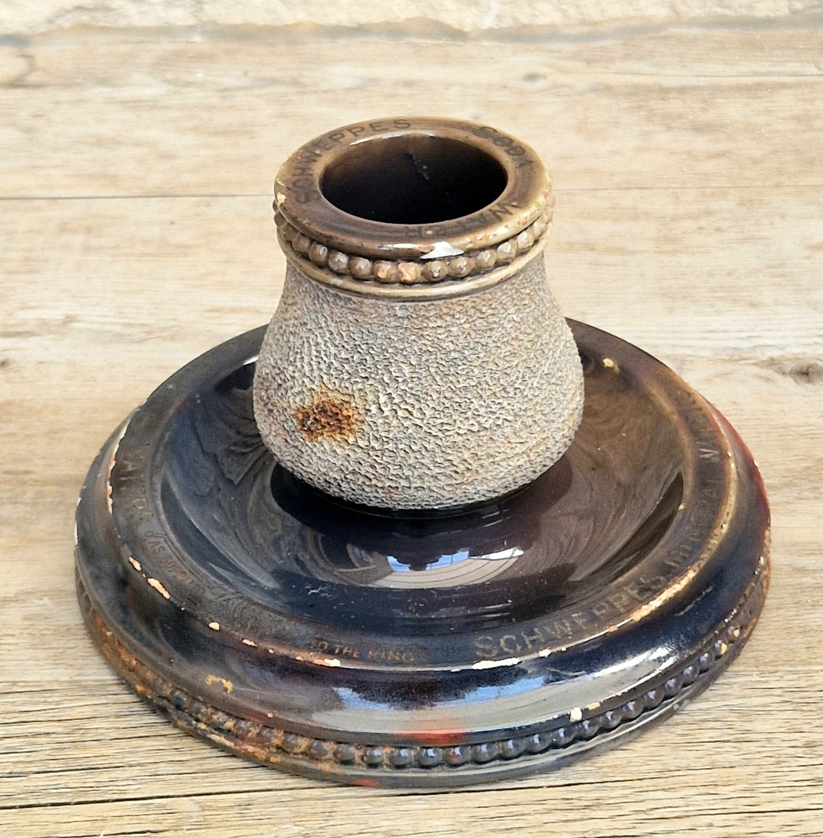 Rare Antique Empire Works Schweppes Pub Ceramic Stoneware Match Strike Holder