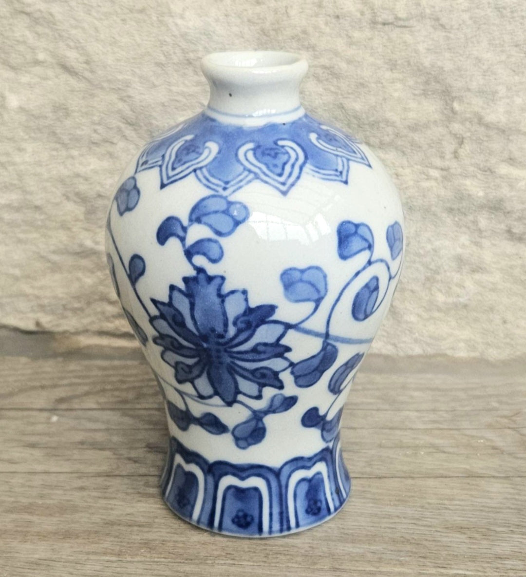 Vintage Oriental Miniature Vase Blue and White Chinese Porcelain Hand Painted 8.5cm