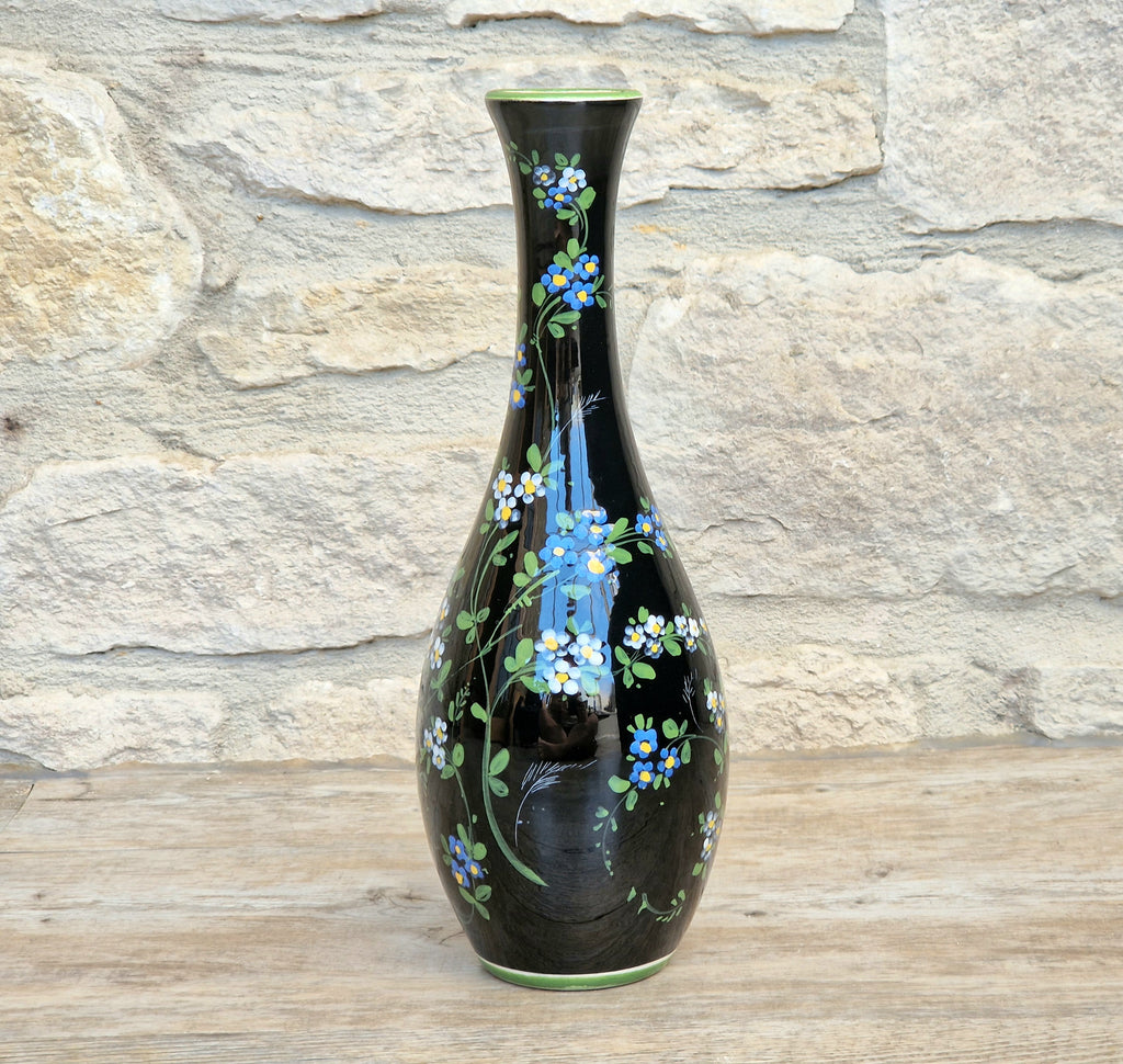 Marmaca San Marino Vase Art Ceramic Black Floral Amphora Tall Bottle Vase 1950's