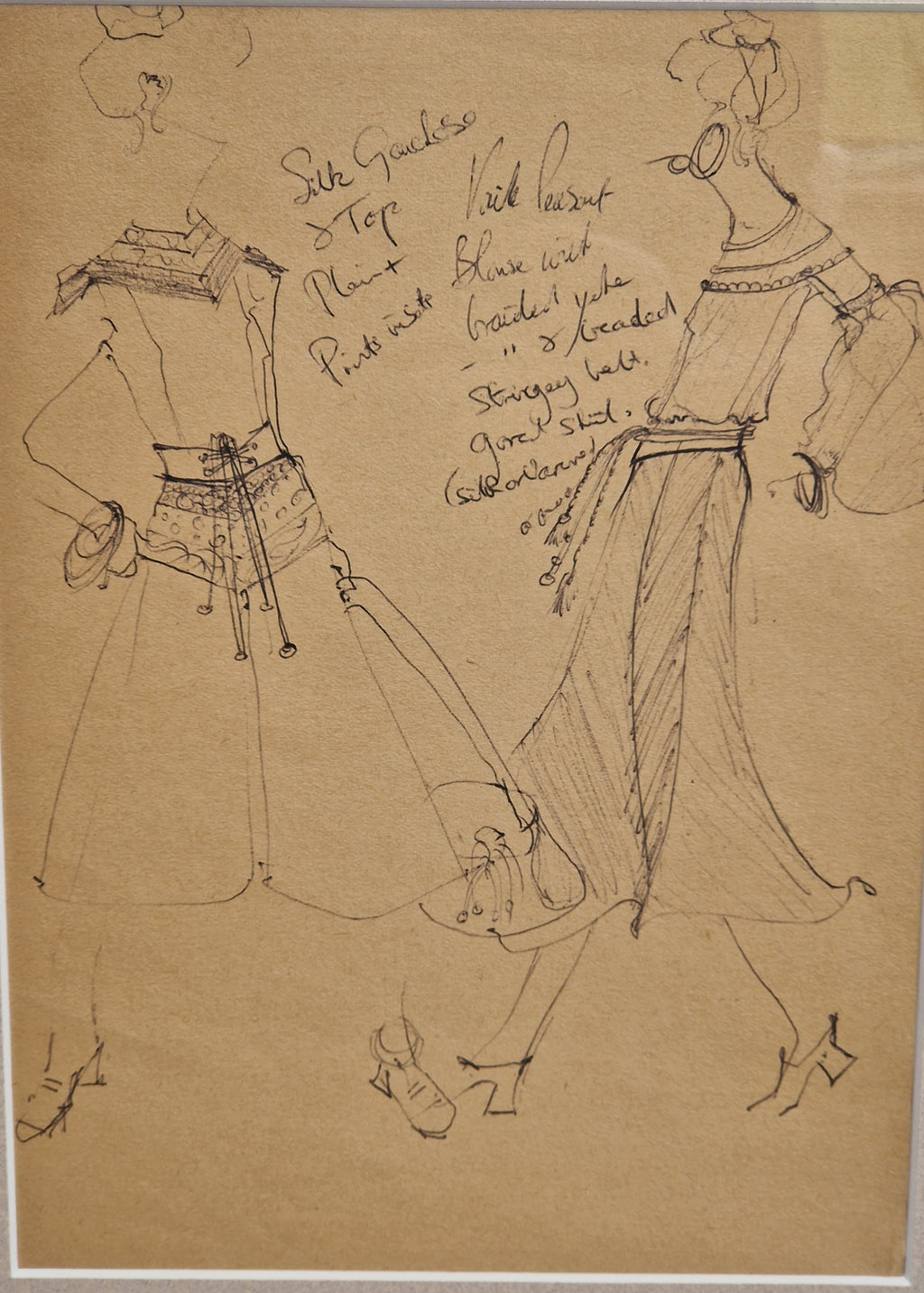 1970s Couture Fashion Drawings Double Framed Sketches Original Bill Gibb Style