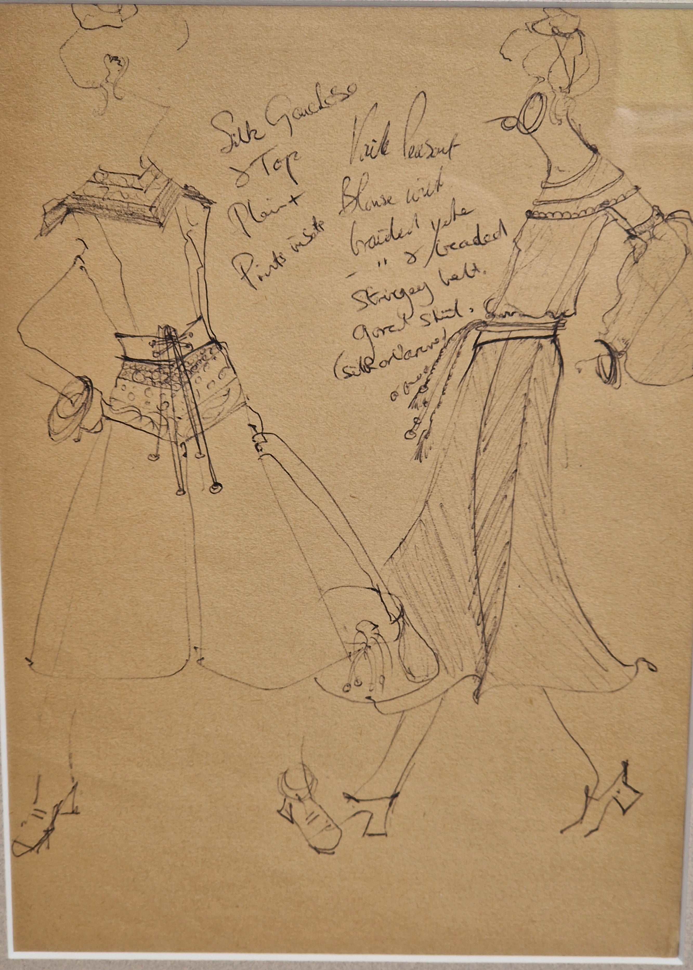 1970s Couture Fashion Drawings Double Framed Sketches Original Bill Gibb Style