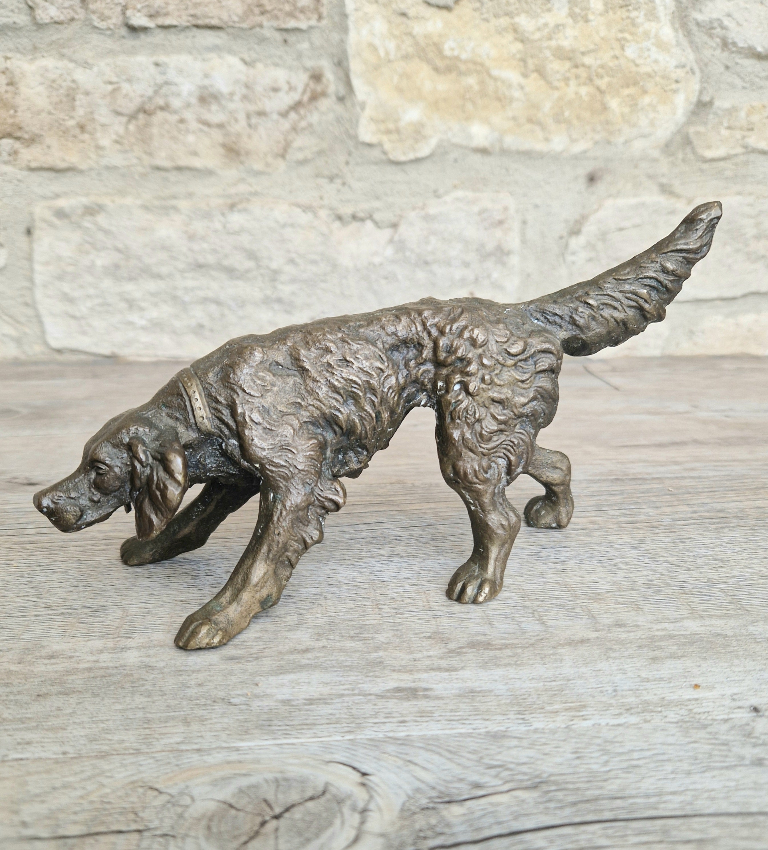 Antique 19th C. Cast Bronze Sculpture Of A Hunting Irish Setter Dog 22cm VGC