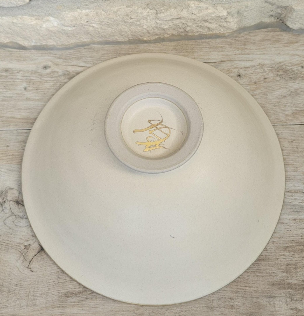 Vintage Tulip Flower Pottery Bowl Decorative Gold Gilt Handmade 21cm Diameter Signed