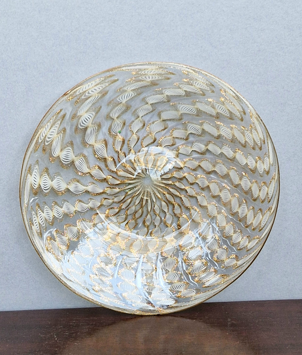 Antique Salviati Murano Glass Plate, Zanfirico, Aventurine, Venetian c.1870–1890, 18.2cm, Fine Handblown Collectable Piece