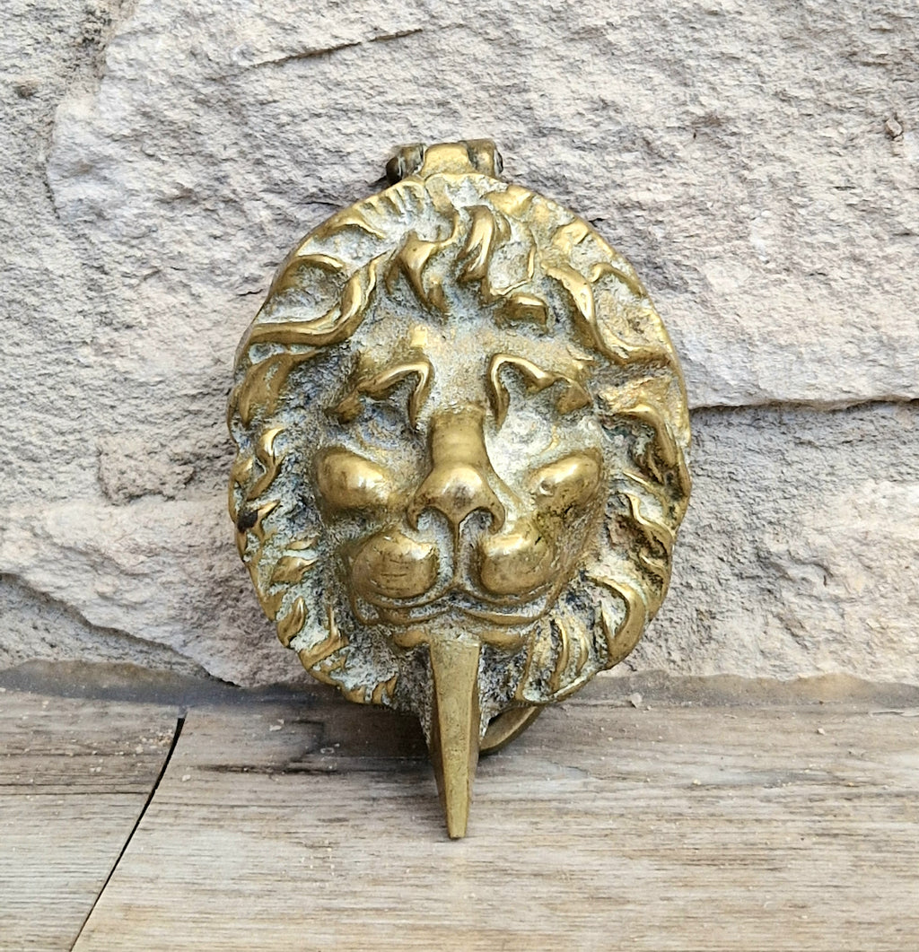 Heavy Cast Brass Small Lion Head Mask Classical Door Knocker 10cm Vintage Decor