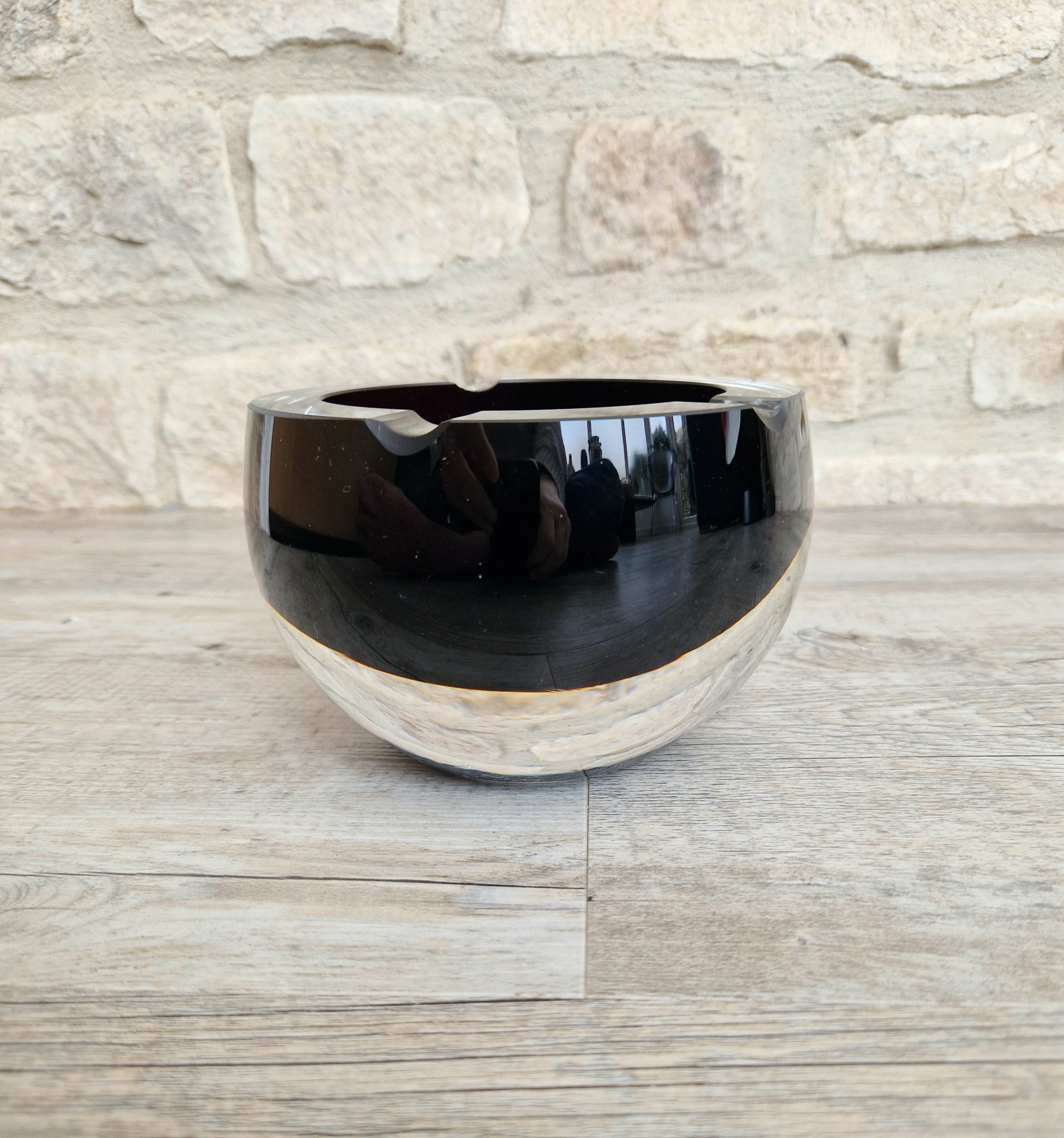 Large 1960's Vintage Antonio da Ros Murano Glass Cigar Ashtray Cenedese Black Sommerso