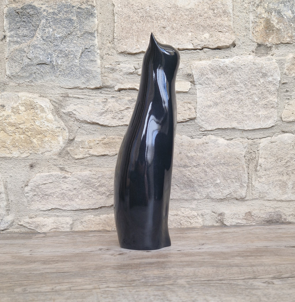 Perry Lancaster Artforum Sitting Cat Gloss Black Heavy Resin Figure Vintage 32cm