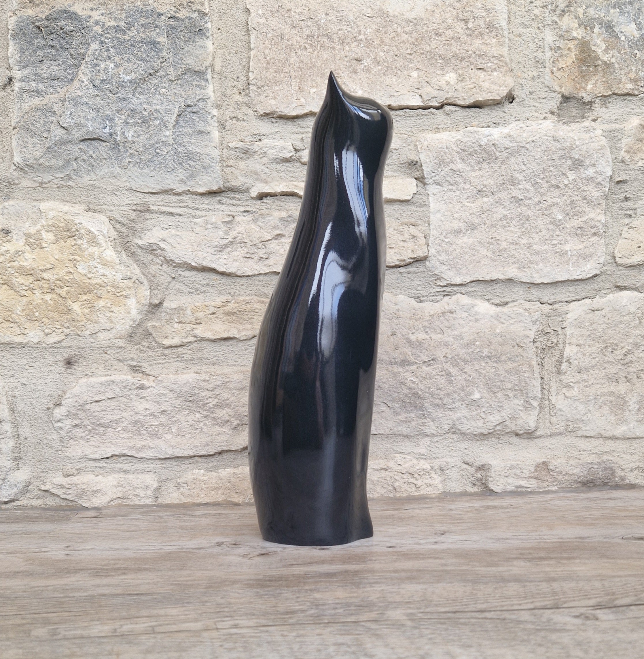 Perry Lancaster Artforum Sitting Cat Gloss Black Heavy Resin Figure Vintage 32cm