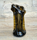 Vintage 1970s Polish Wołomin Hand Blown Smoked Amber Art Glass Pulled Freeform Ribbed Vase Rare Piece