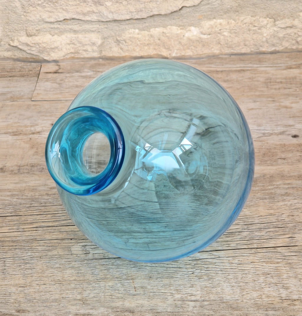 Mid-Century Kingfisher Blue Dartington Glass Mould Blown Globe Vase 17cm Rare