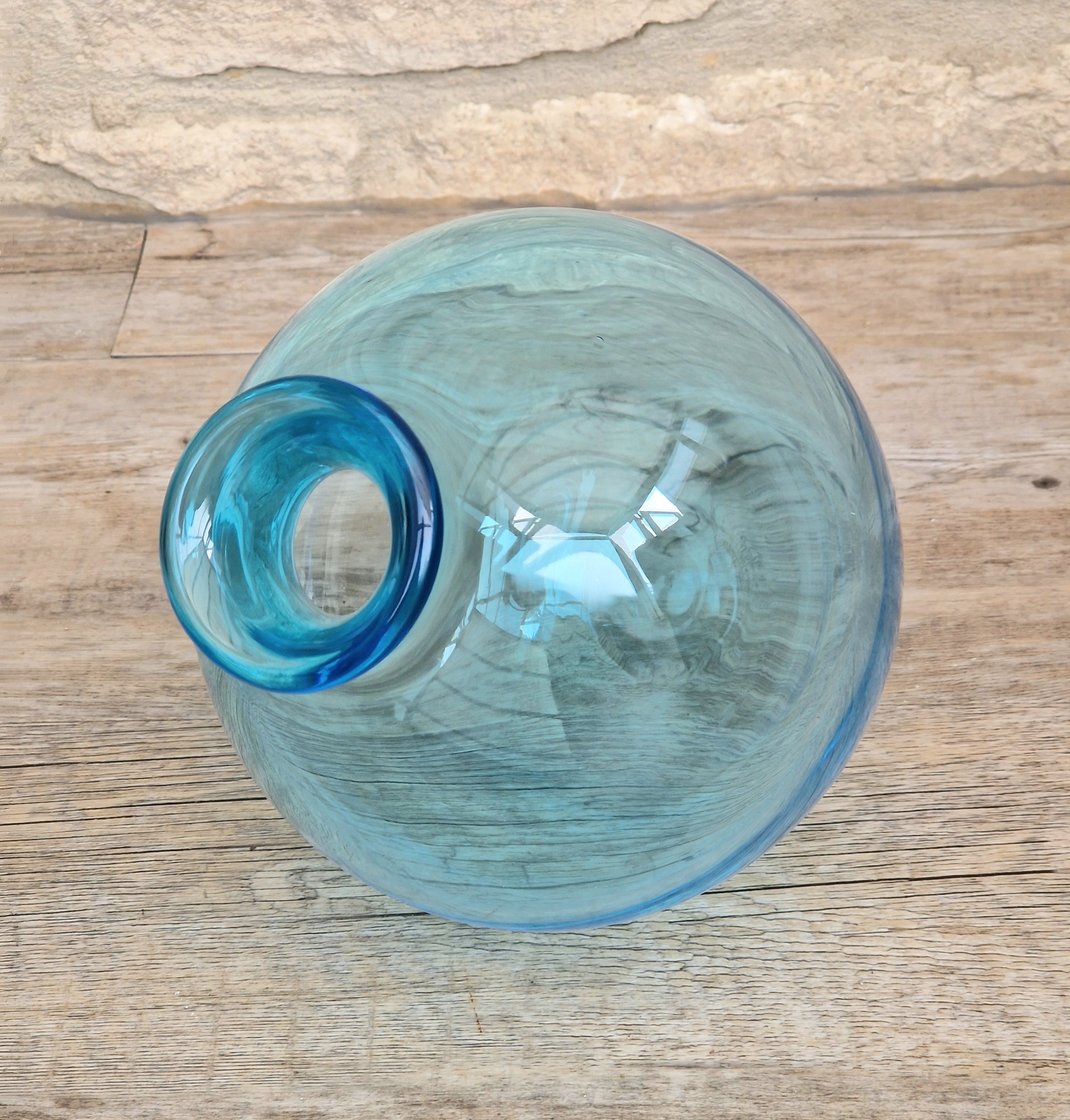 Mid-Century Kingfisher Blue Dartington Glass Mould Blown Globe Vase 17cm Rare