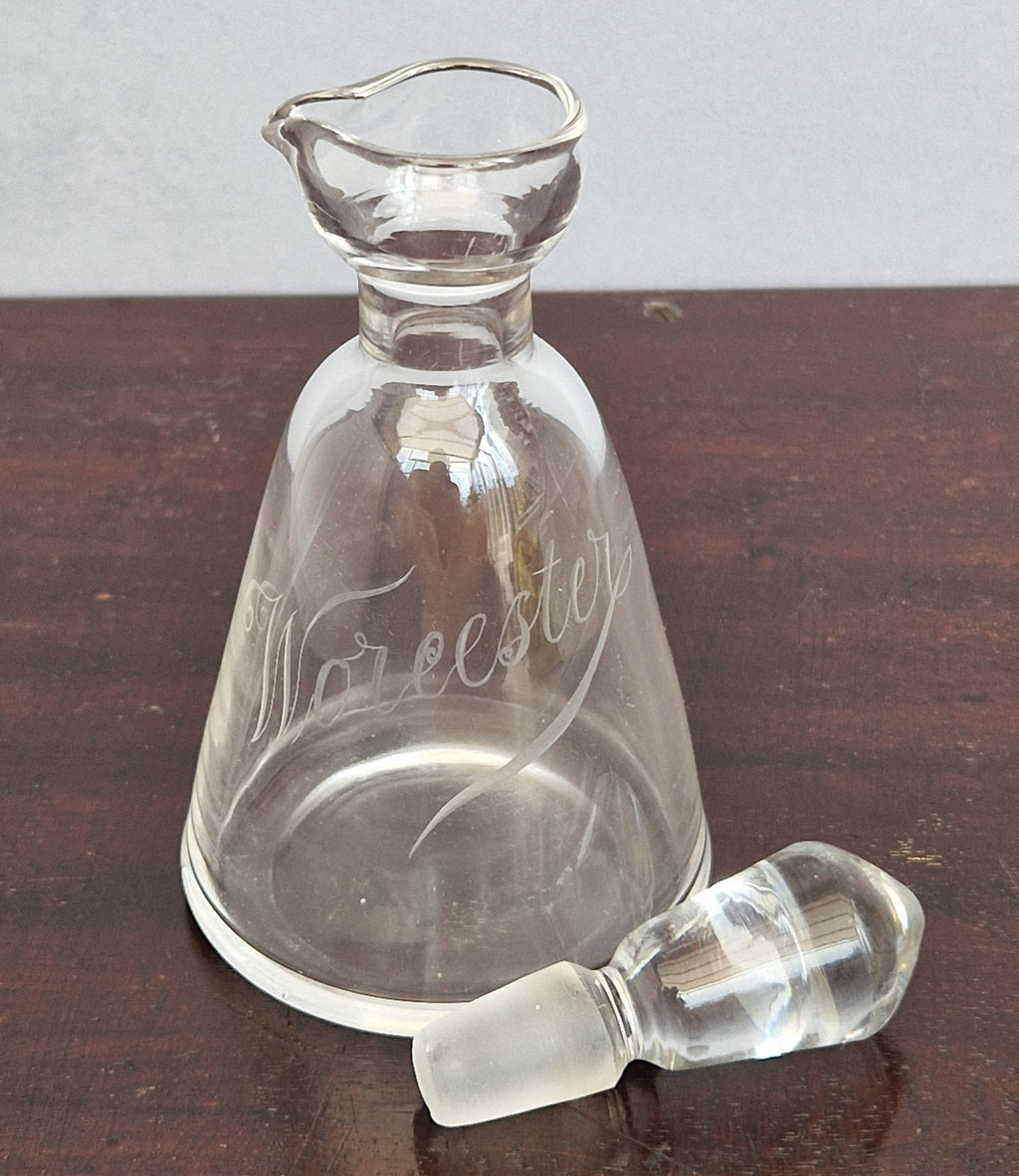 Antique Engraved Glass Worcester Condiment Bottle c.19th Century Fine Copper Wheel Engraving  Glass Stopper English