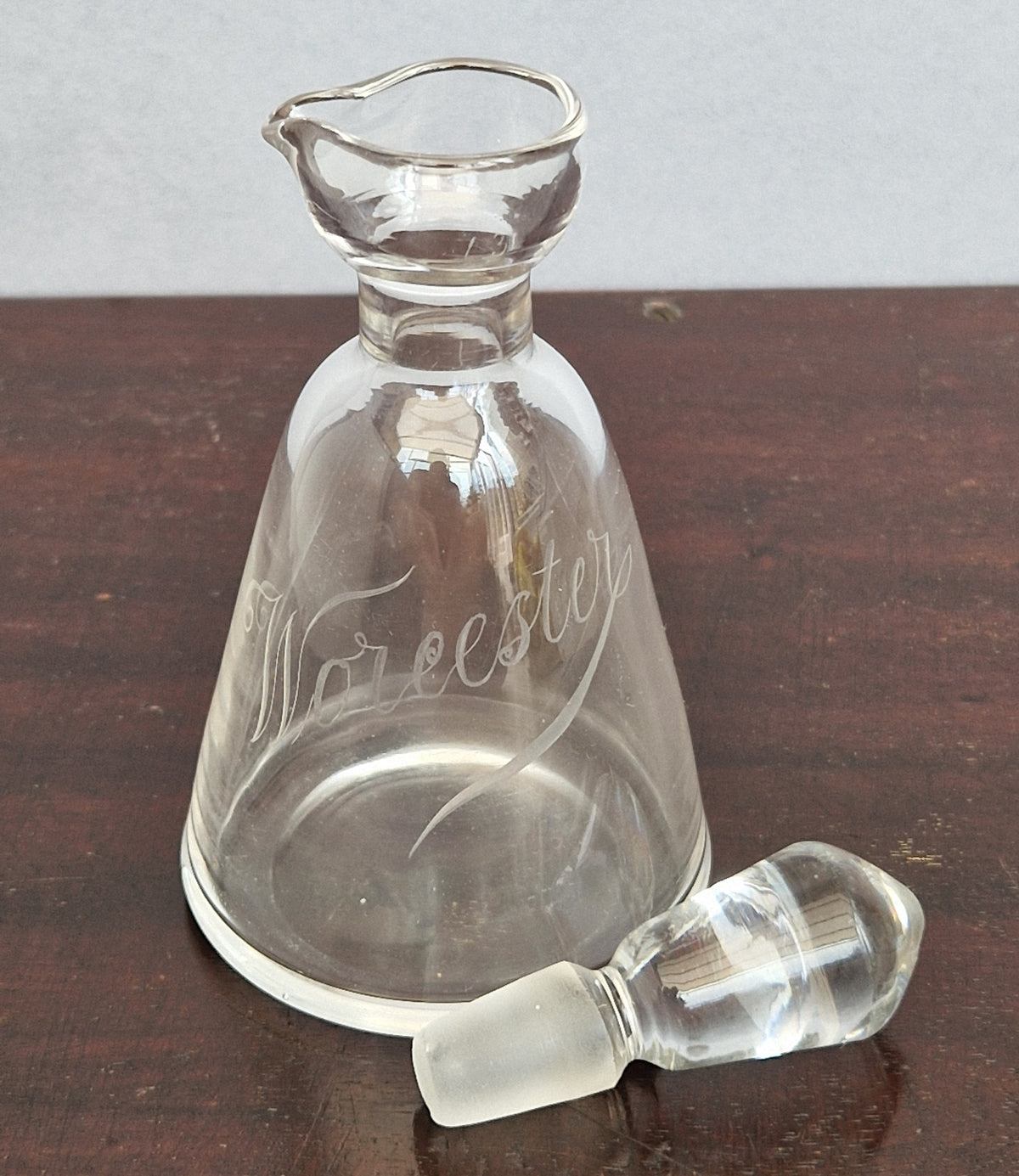 Antique Engraved Glass Worcester Condiment Bottle c.19th Century Fine Copper Wheel Engraving  Glass Stopper English