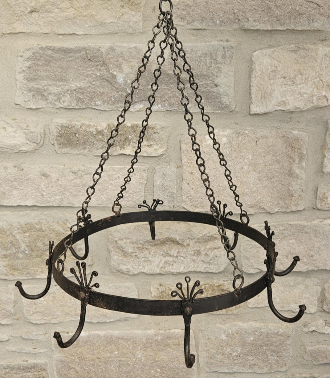 Vintage Hanging Cast Iron Game Rack or Pot Rack with Patina Mid 20th Century