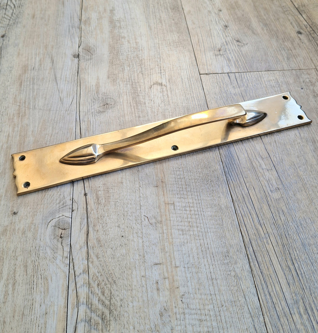 Art Nouveau Solid Brass Door Pull Hande & Back Plate Antique 15" (38cm)