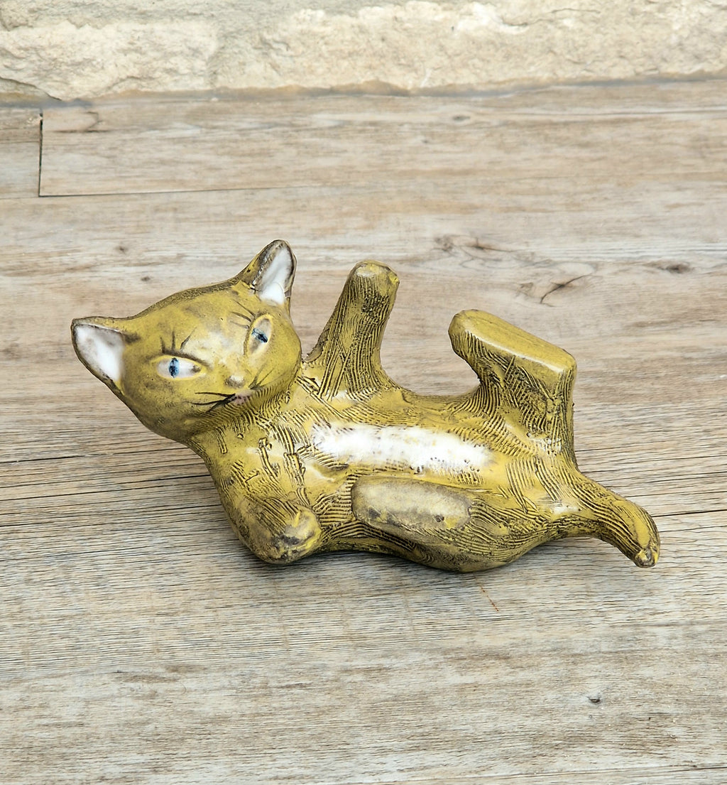Vintage Mid-Century Upsala Ekeby Swedish Pottery Cat Figurine By Dorothy Clough 1956-67.