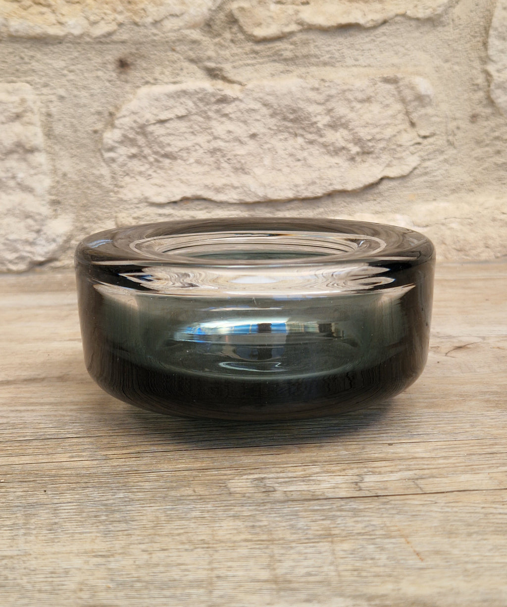 Per Lutken For Holmegaard 'Flying Saucer' Bowl MCM Smoke Blue Danish Art Glass 1960's