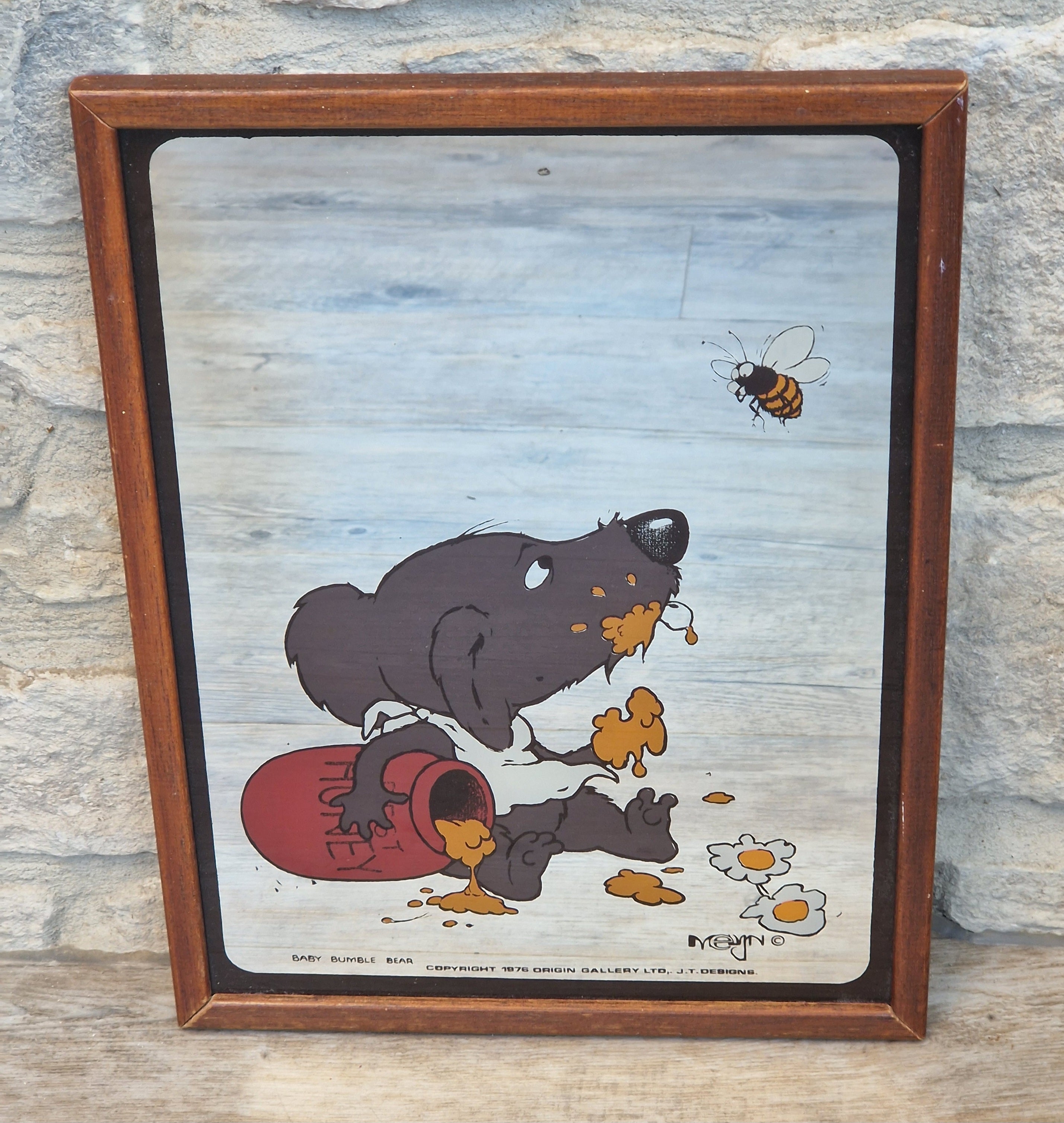 Vintage 1976 Baby Bumble Bear Printed Wall Mirror Retro Nursery Art 32cm x 24.5cm