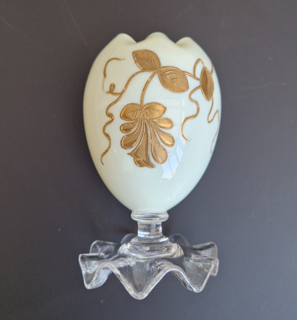Thomas Webb & Sons Egg-Shaped Gilded Opaline Glass Posy Vase c.1880