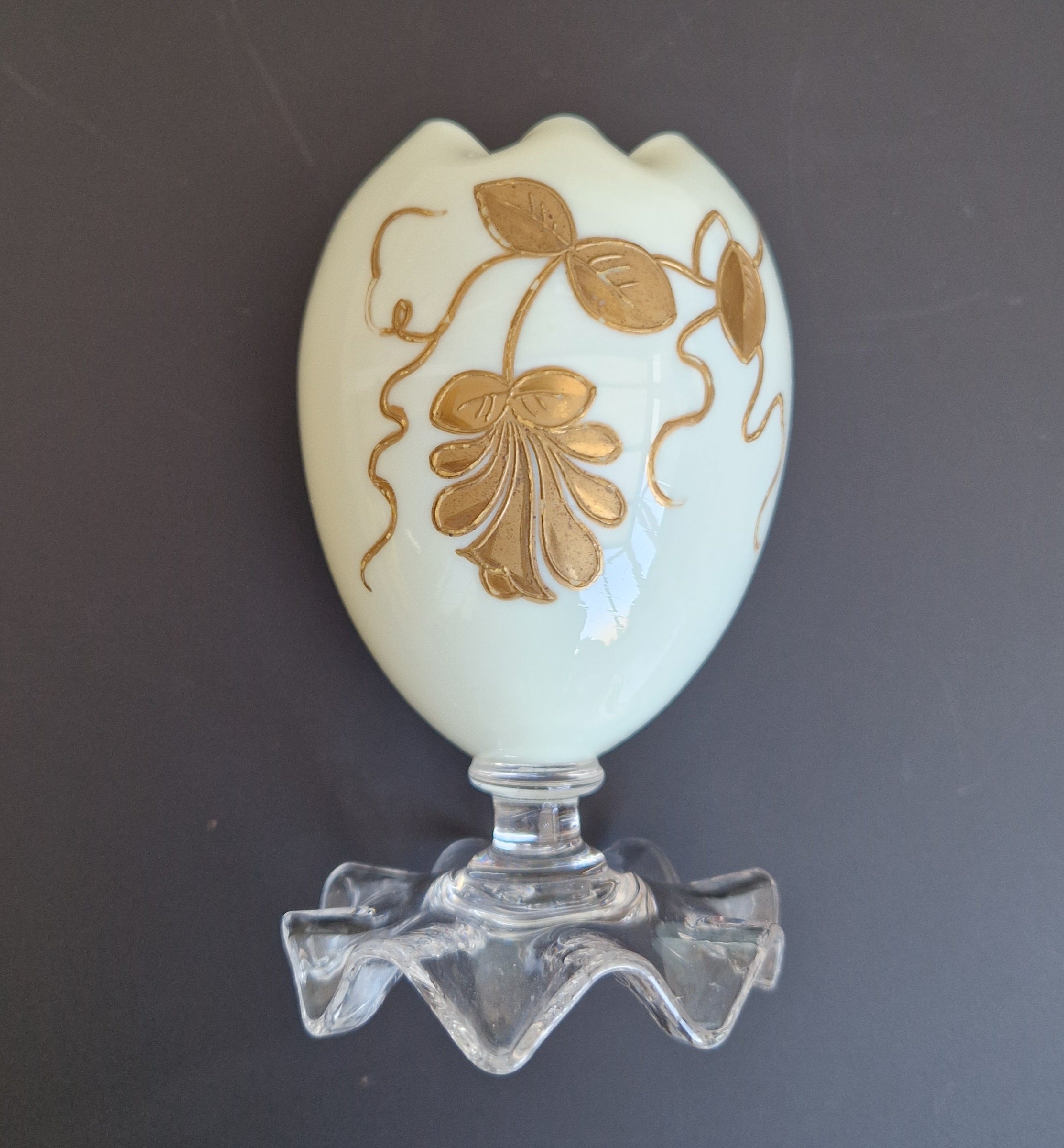 Thomas Webb & Sons Egg-Shaped Gilded Opaline Glass Posy Vase c.1880