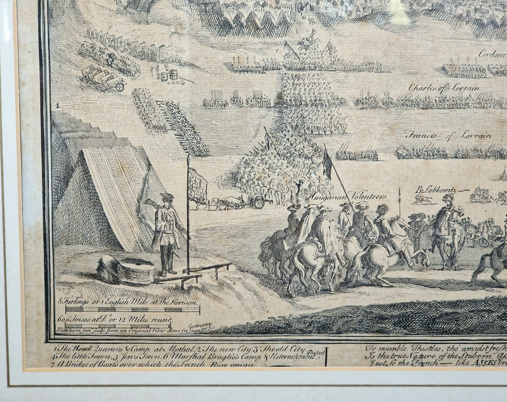 1742 Prague Siege Antique Copperplate Engraving John Bickham Military Battle Map Satire Print Framed