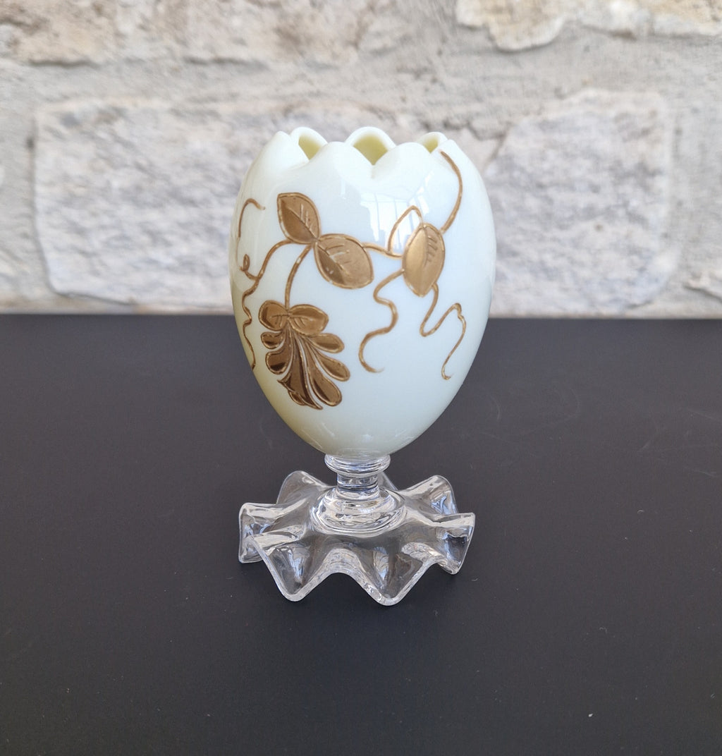 Thomas Webb & Sons Egg-Shaped Gilded Opaline Glass Posy Vase c.1880
