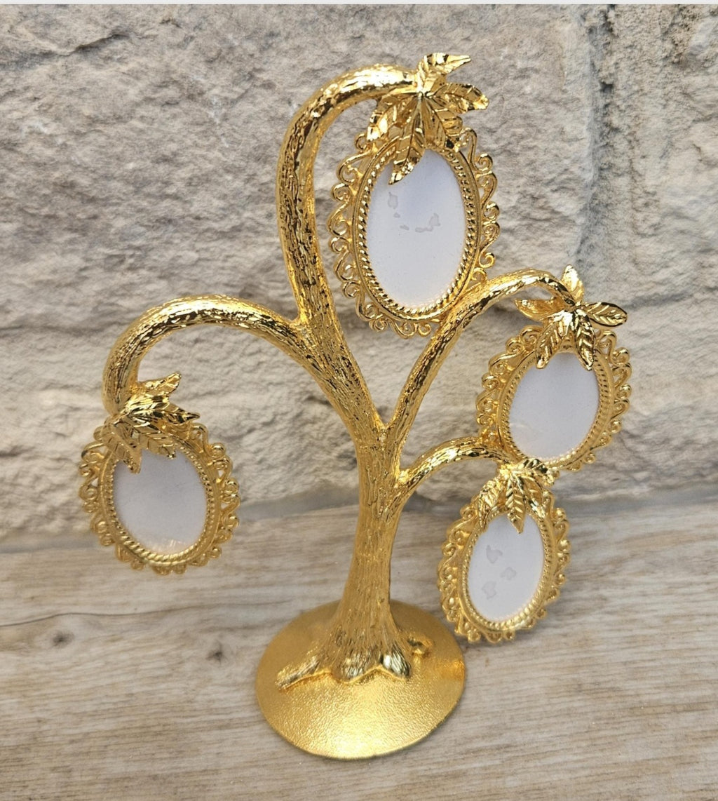 1950s Gold Palm Tree Photo Frame Family Tree Made in England Mirella Original Box 13cm Tall.