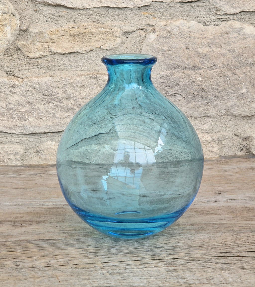 Mid-Century Kingfisher Blue Dartington Glass Mould Blown Globe Vase 17cm Rare