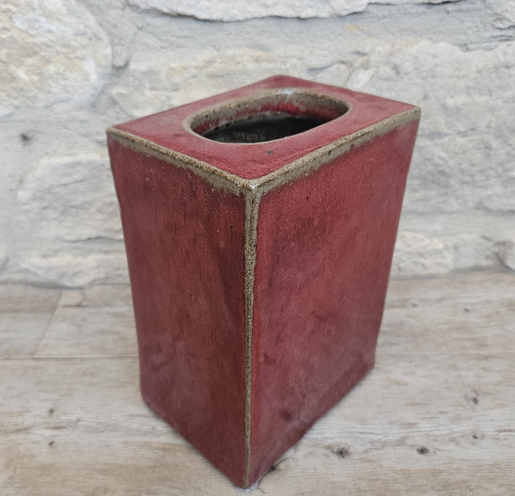 Mcm Habitat Rectangular Redware Glazed Chimney Vase Stoneware 19cm Tall