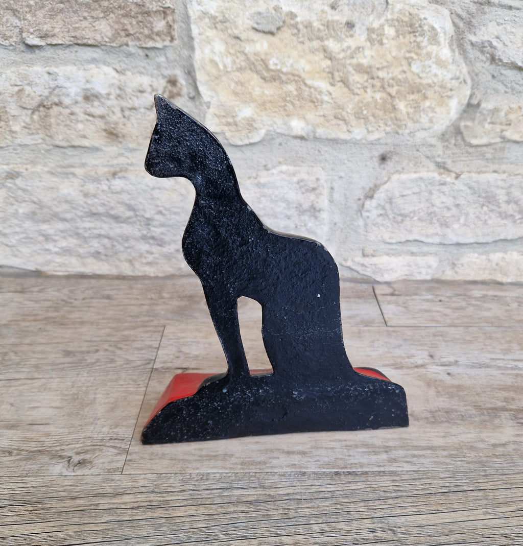 Antique Rare Cast Iron Art Deco Black Sitting Cat Doorstop