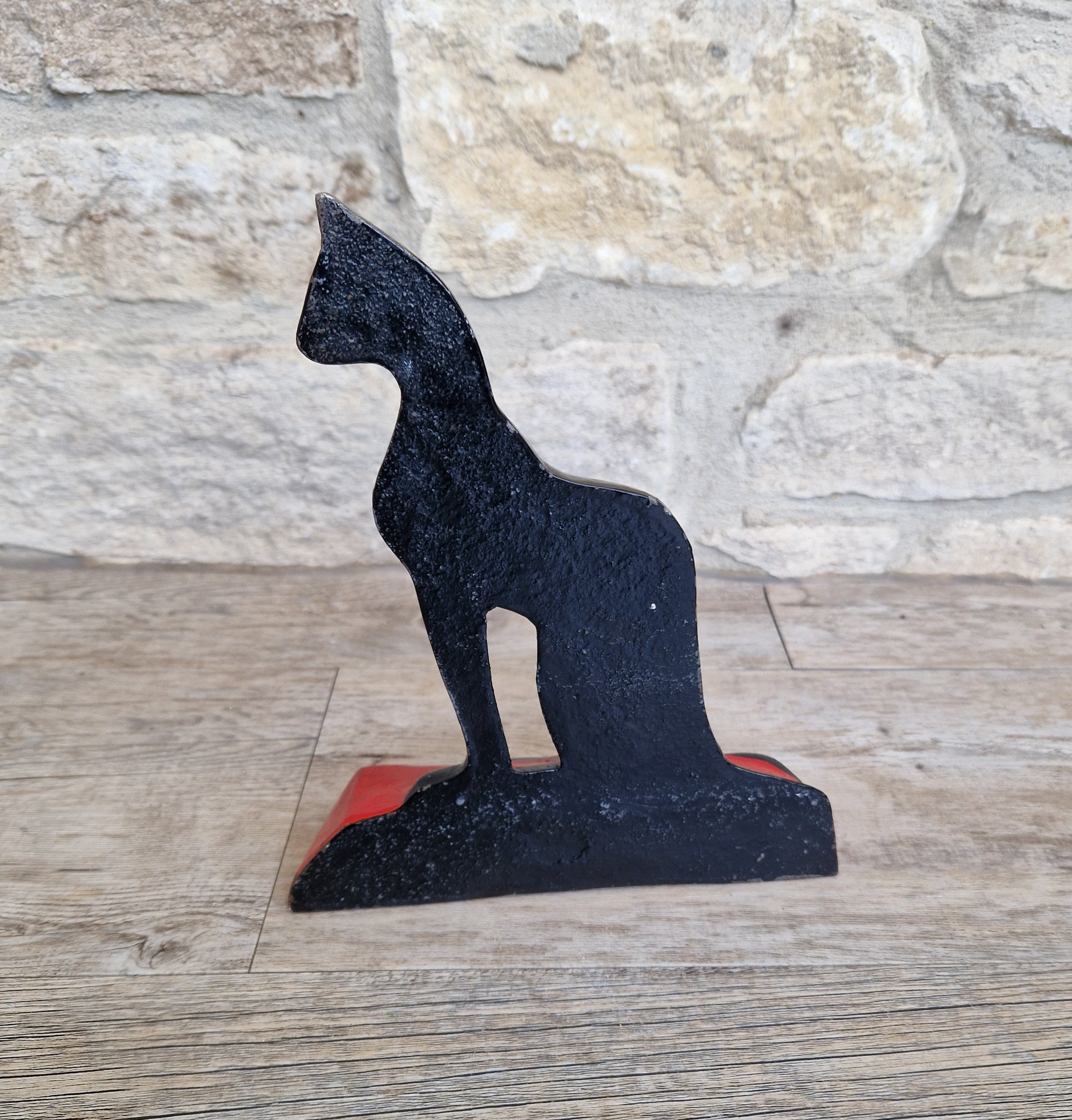 Antique Rare Cast Iron Art Deco Black Sitting Cat Doorstop