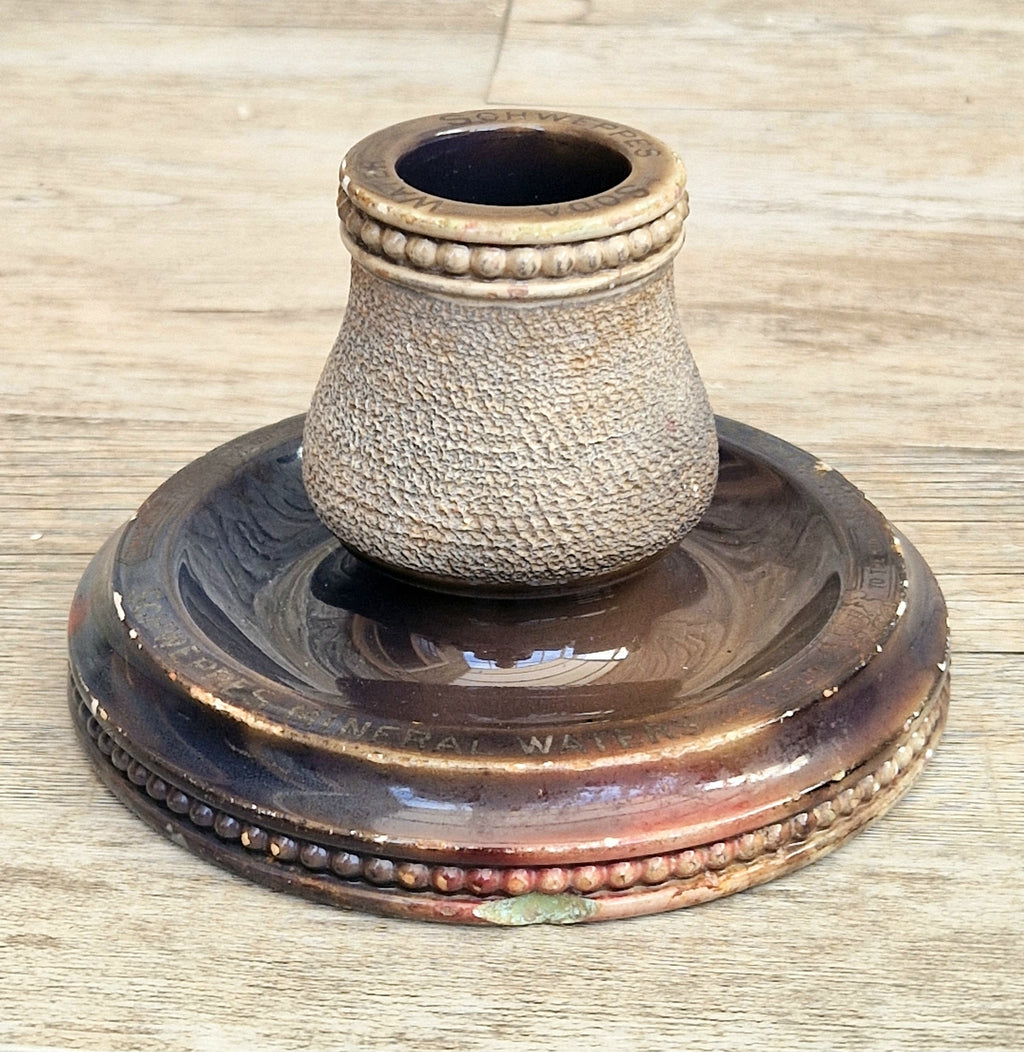Rare Antique Empire Works Schweppes Pub Ceramic Stoneware Match Strike Holder