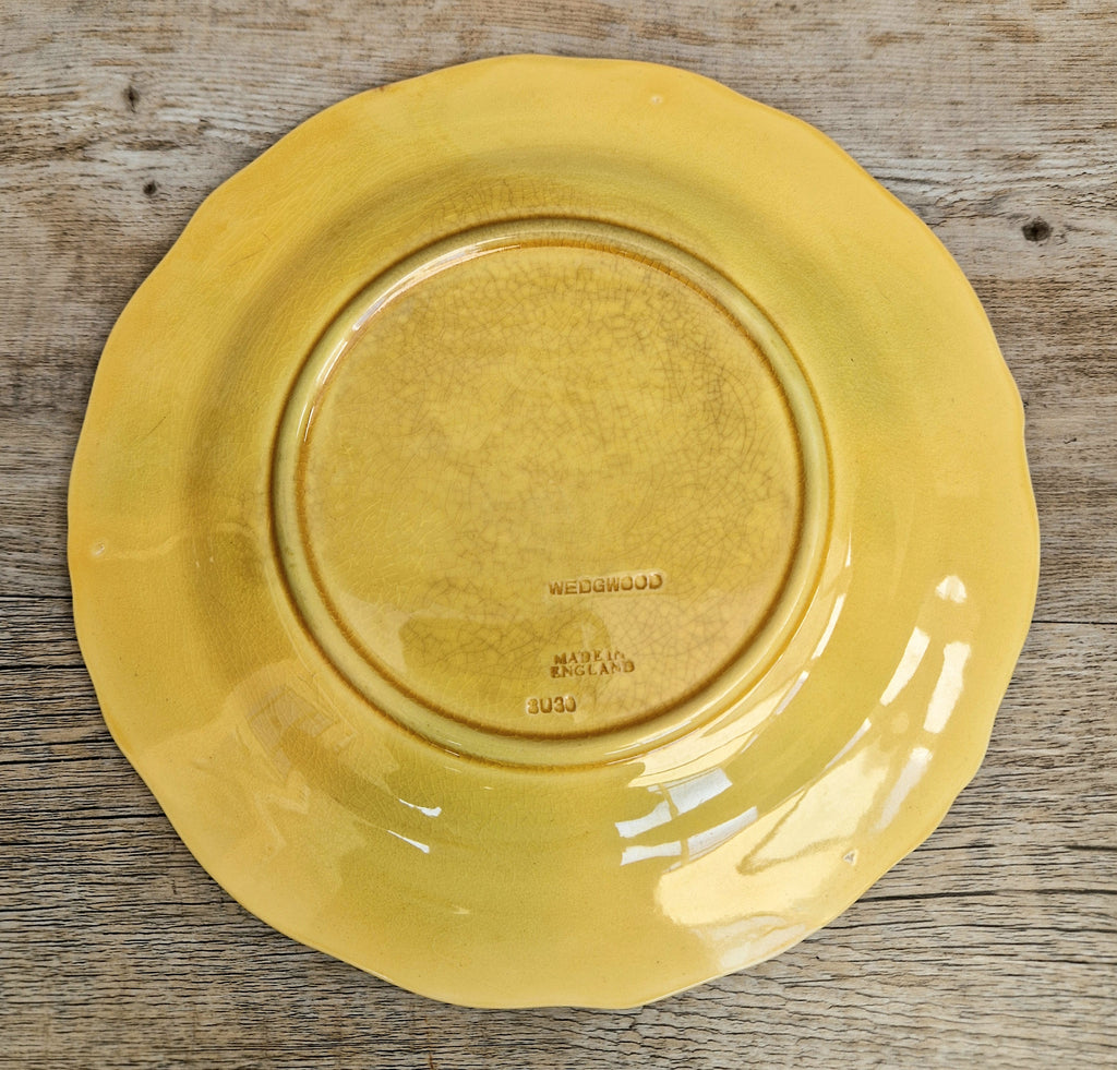 Rare Vintage Wedgwood Majolica Yellow Ground Strawberry Vine Plate 1930s English Pottery Exceptional Condition Grape Leaf & Berries