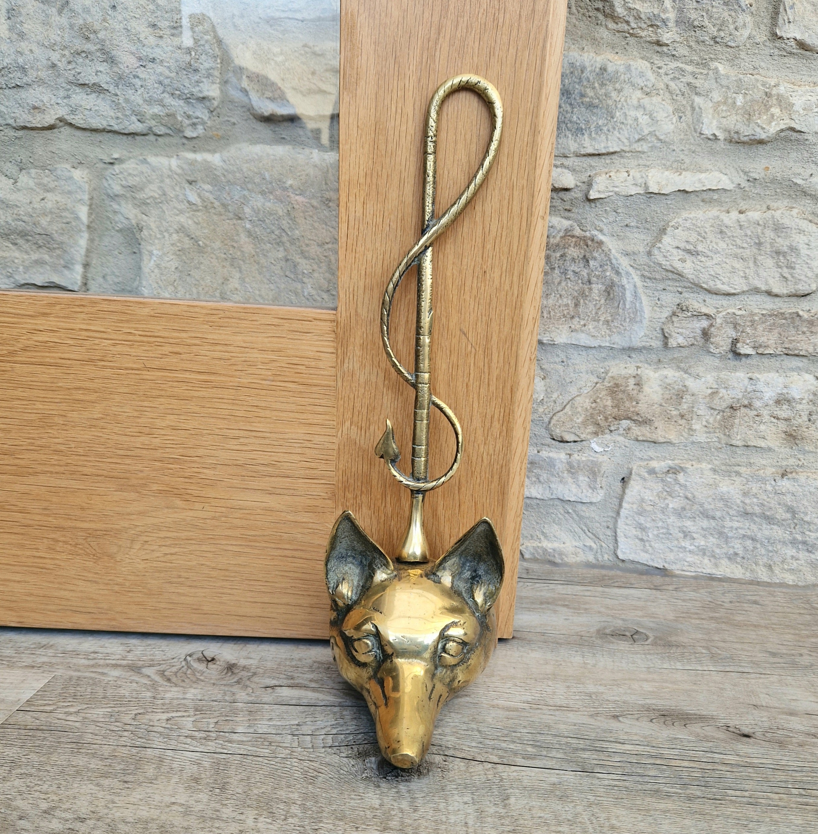 Antique Cast Brass Fox Head Door Porter Door Stop 19th C.