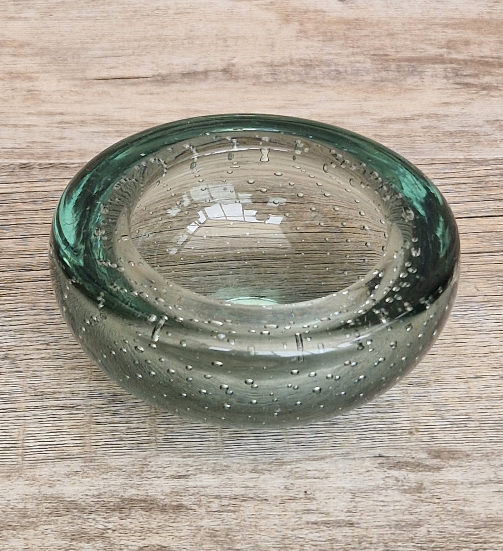 Vintage Whitefriars Sea Green Controlled Bubble Glass Bowl 9099 Mid Century Bullicante Dish